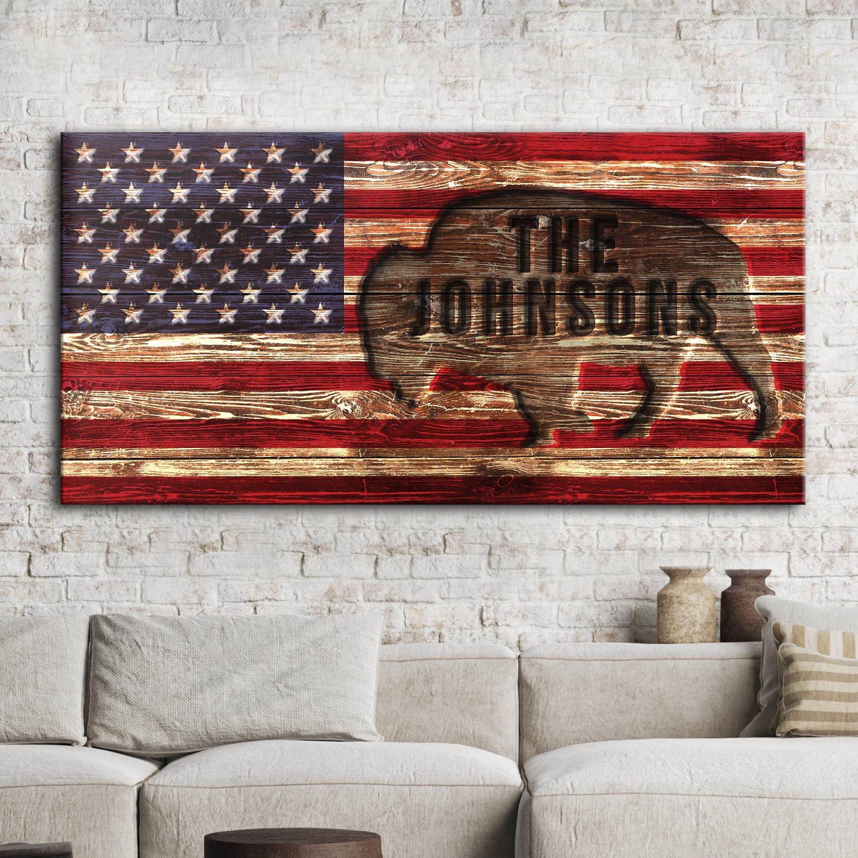 Personalized Rustic American Flag Family Name Sign