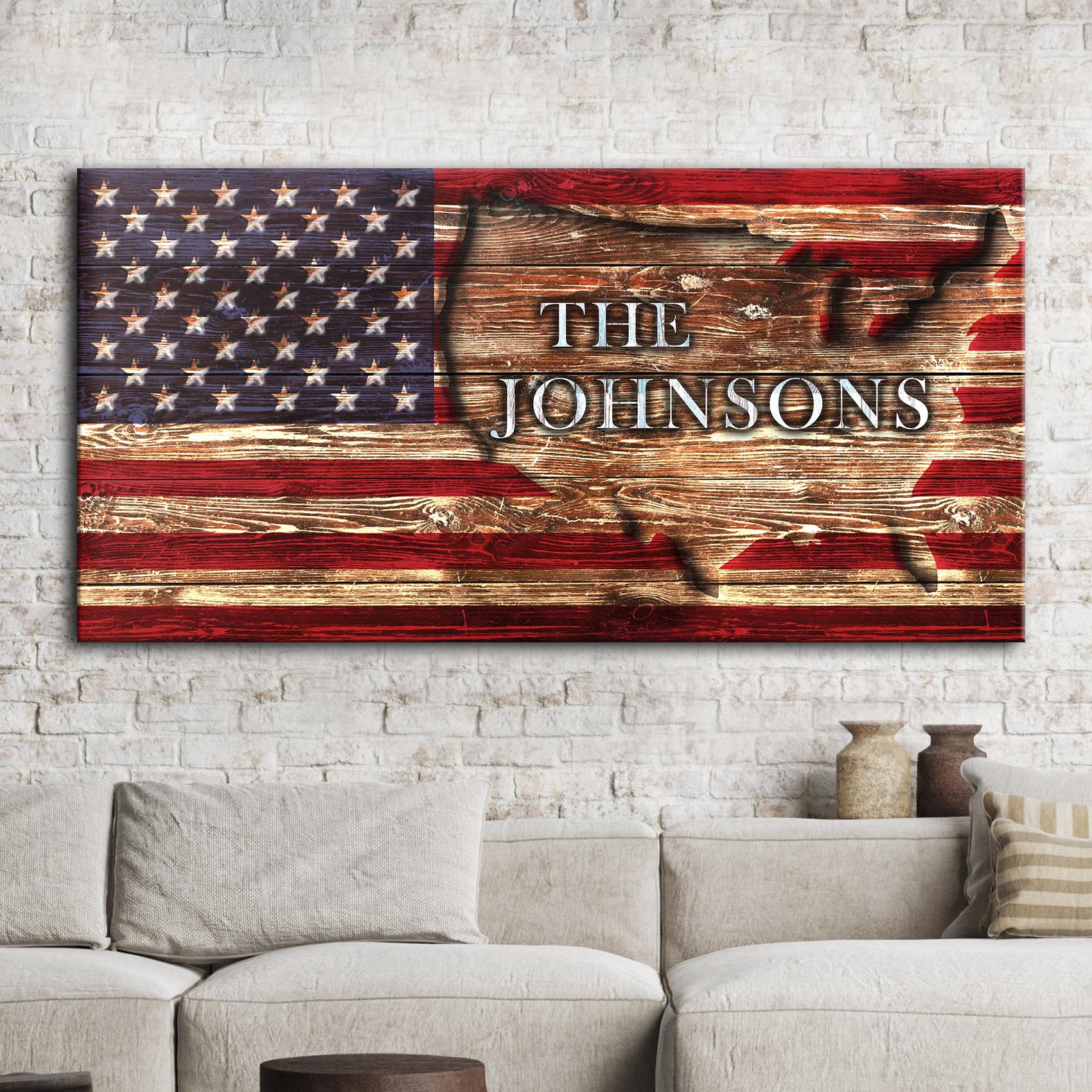 Personalized Rustic American Flag Family Name Sign